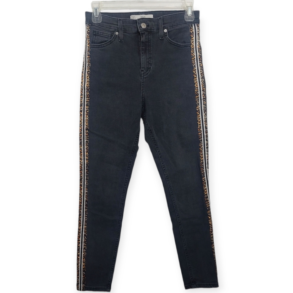 Topshop Jeans Women's Size 28 Moto Jamie High Waist Ankle Grazer Black Leopard